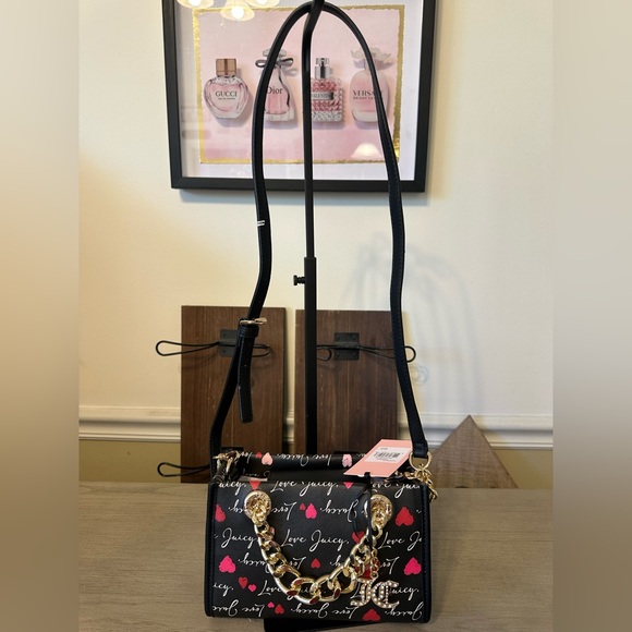 🎉HP🎉Juicy Couture Black w/pink, white & Black Shoulder Bag or Mini Tote - Picture 6 of 13